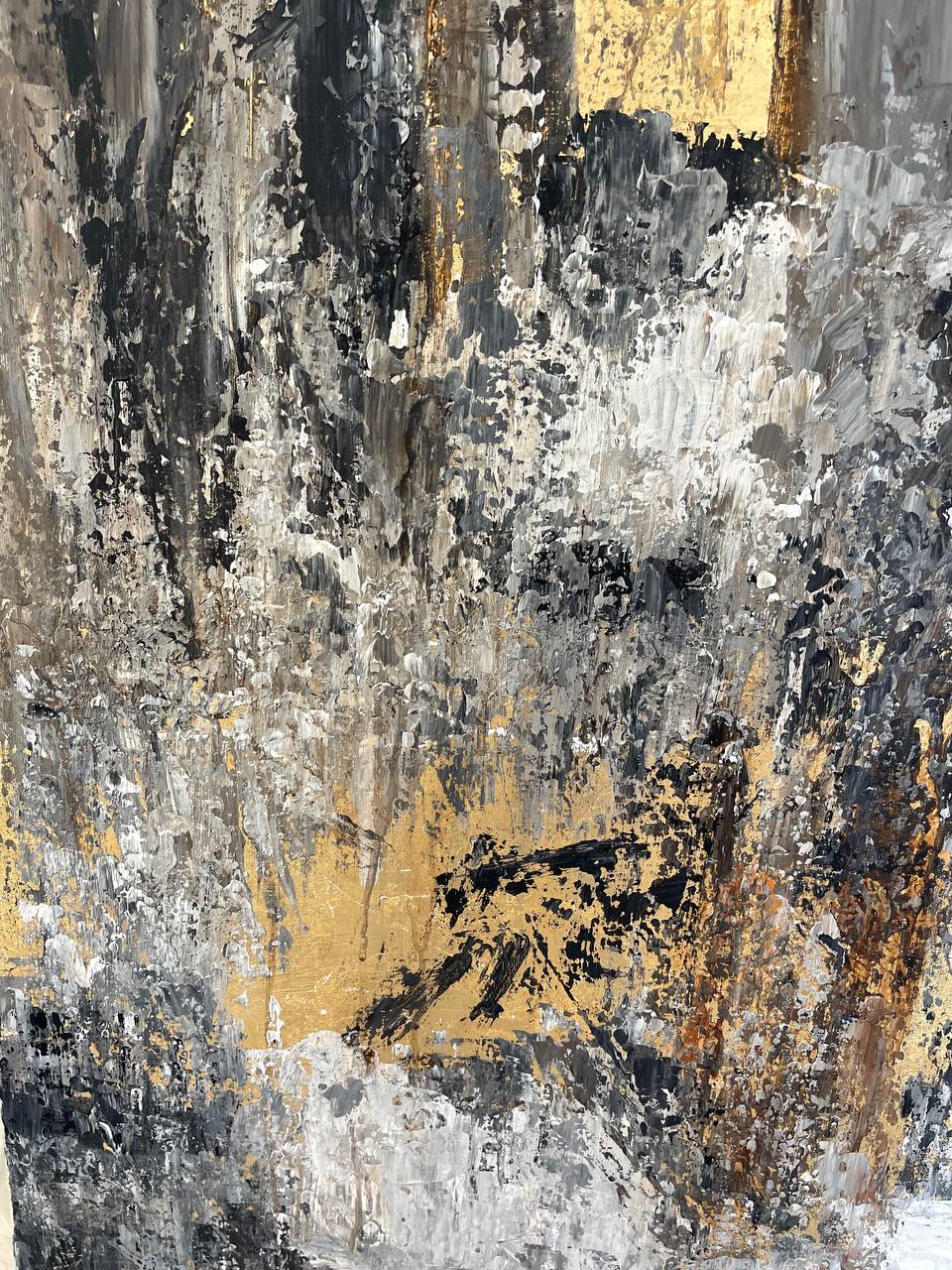 Large Abstract Oil Paintings On Canvas Gold Leaf Artwork Heavy Texture ...
